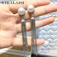 Yikalaisi 925 joias de prata esterlina, brincos de pérola 2019 fina, joias de pérola natural 9-10mm, brincos para mulheres por atacado 2024 - compre barato