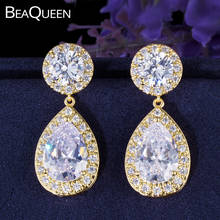 BeaQueen Brand New Big Round and Tear Drop CZ Cubic Zirconia Classic Wedding Earrings Yellow Gold Color Ladies Jewelry E148 2024 - buy cheap