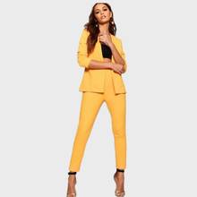 Fashion Yellow Double Breasted Suit for Women Business Pantsuits Office Formal Ladies Work Wear Blazer Outfit Pantsuit 2024 - buy cheap