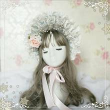 Lolita flor de renda pérola chapéu kawaii menina acessórios para o cabelo gothic lolita doce lolita headwear coleção cosplay menina 2024 - compre barato