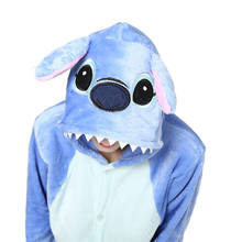 Adult Stitch Kigurumi Women Men Cartoon Animal Cosplay Costume Winter Onesie Pajama Hooded Couple Funny Party Suit 2024 - buy cheap