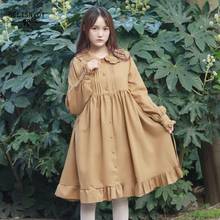 Japanese Style Mori Girl Kawaii Peter Pan Collar Petal Sleeve Button A-Line Ruffle Dress Lolita Sweet Vintage Casual Loose Dress 2024 - buy cheap