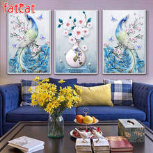 FATCAT Blue peacocks flower diy 5d diamond painting full square round drill mosaic embroidery sale triptych decoration AE2381 2024 - buy cheap