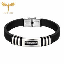 Ajustable Black Silicone Belt Bracelet Chain Men Geometric Stainless Steel Cuff Bracelets & Bangles Male Gift 2024 - buy cheap
