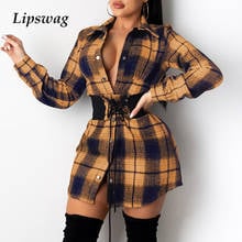 2021 Spring Vintage Plaid Dress Fashion Women Turn-down Collar Button Mini Dresses Office Ladies Long Sleeve Slim Party Vestidos 2024 - buy cheap