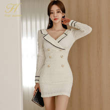H Han Queen Spring Suit Collar Long Sleeve White Mini Pencil Sheath Bodycon Dress Lady Office Vestidos Elegant OL Simple Dresses 2024 - buy cheap