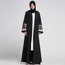 Женское платье-абайя в этническом стиле, черное платье с жемчужным Кружевом, Свободный кардиган в арабском, саудовском стиле 2024 - купить недорого