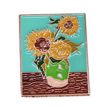 Van Gogh pin sunflower vase brooch colorful oil painting badge artist collection 2024 - buy cheap