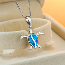 Boho Female Blue Opal Pendant Necklace Charm Silver Color Animal Chain Necklaces For Women Cute Bridal Turtle Wedding Necklace 2024 - buy cheap