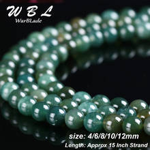 WarBLade-Cuentas de musgo de piedra Natural, cuentas redondas azules de piedra suelta para fabricación de joyas y pulseras DIY, 4mm, 6mm, 8mm, 10mm, 12mm 2024 - compra barato