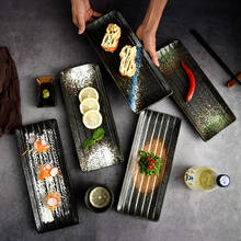 Plato de cerámica japonés para restaurante, plato de Sushi con patrón de piedra Rectangular creativo, plato de postre de fruta, plato plano Retro, vajilla 2024 - compra barato