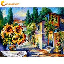 CHENISTORY-Kits de pintura por números, cuadro de 60x75cm, paisaje de Casa de girasol, imagen al óleo por número, arte moderno para la pared del hogar 2024 - compra barato