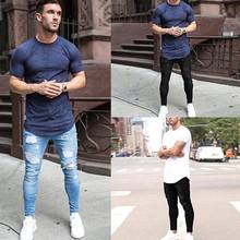 Джинсы мужские потертые стрейчевые, байкерские рваные джинсы в стиле хип-хоп, облегающие брюки из денима с дырками в стиле панк, хлопковые штаны на молнии 2024 - купить недорого