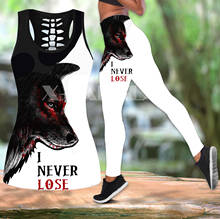 Indiano lobo escuro animal arte de duas peças conjunto yoga feminino impressão 3d oco para fora tanque superior cintura alta legging verão esporte casual 2024 - compre barato