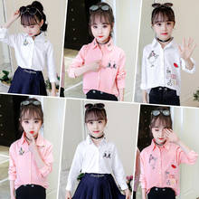 Hot Sale Children Long Sleeve Shirt Cotton Girls Blouse Cartoon Cat White Shirts Teenage School Girl Clothes 8 To 12 Bottom Tops 2024 - buy cheap