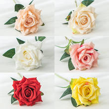 Linda flor rosa artificial toque real, flores falsas em seda para decoração de festa e presente de dia dos namorados 2024 - compre barato
