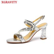 XGRAVITY-zapatos de tacón alto con diamantes de imitación para mujer, sandalias elegantes, sexys, de noche, B149 2024 - compra barato