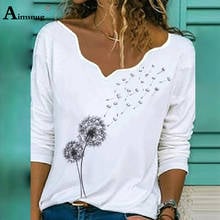 2020 Plus Size 3xl Women Summer Casual Tops V-neck Fashion Print Leisure Tshirt Long Sleeve White Elegant Tees Shirt Femme 2024 - buy cheap