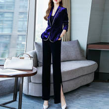 Woman Spring Autumn Lady Suit Office High Quality Velvet Fashion Blazer and Wide Leg Split Pant Female Pants Suit 2 Piece Sets 2024 - buy cheap