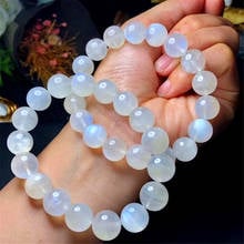 12mm pulseira pedra de lua de luz azul natural genuína, pulseira para mulheres, homem, esticar, cristal amor, presente, joias redondas, aaaaa 2024 - compre barato