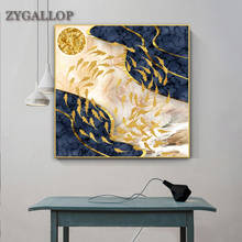 Imagem da arte da parede nórdico peixe dourado e rio pintura abstrata impressão da lona cartaz de parede de luxo fotos para sala estar decoração 2024 - compre barato
