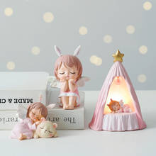 Figuritas de resina nórdica para decoración del hogar, miniaturas creativas de Ángel y bebé para jardín, adornos de dormitorio, regalo de cumpleaños 2024 - compra barato