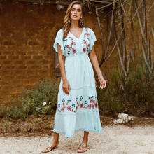 Jastie Boho Floral Embroidery Maxi Dress V Neck Ruffle Sleeve Vintage Female Vestido 2022 Summer Hippie Beach Long Women Dresses 2024 - buy cheap