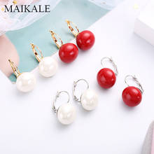 MAIKALE-pendientes de perlas rojas para mujer y niña, aretes de bolas grandes de Color dorado y plateado con Blanco Simple de perlas, regalo de joyería 2024 - compra barato