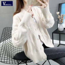 Женский однобортный Кардиган Vangull, вязаный однотонный кардиганы с v-образным вырезом кардиган в Корейском стиле с длинным рукавом, свободный свитер 2024 - купить недорого