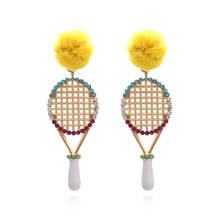 2021 модные ювелирные изделия позолоченные милые эмалевые серьги теннисные ракетки с кристаллами Необычные Серьги Brincos длинные серьги-гвоздики для женщин 2024 - купить недорого