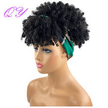 Парик с головной повязкой для волос афро кудрявый вьющиеся короткие синтетический зеленый тюрбан Обёрточная бумага черный парики для чернокожих Для женщин повседневные Применение 2024 - купить недорого