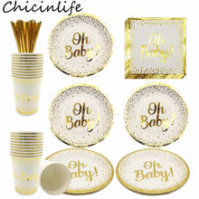 Chicinlife oh, pratos de papel para bebê, copos, guardanapo, descartáveis, talheres, aniversário, chá de bebê, suprimentos de decoração de festa 2024 - compre barato