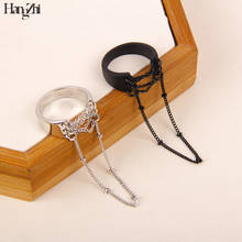Titanium steel ring niche design girdle shape hip-hop winding chain tassel chain cross binding black cool open ring for women 2024 - buy cheap