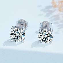 Brincos de moissanite t classic 2 ct 4 pinos, joia original, teste de diamante, cor excelente corte 2024 - compre barato