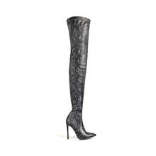 Botas femininas de couro de cobra, calçados com sob o joelho, sexy, salto alto, outono, bota alta coxa, inverno, botas femininas 2024 - compre barato