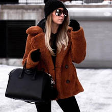 2020 Winter Thick Warm Teddy Coat Woman Lapel Long Sleeve Fluffy Hairy Fake Fur Jackets Female Button Pockets Plus Size Overcoat 2024 - buy cheap