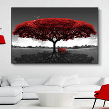 Nordic Decor Red Romantic Tree Wall Art On Canvas Painting Poster And Prints Landscape Park No Frame Picture For Living Room 2024 - buy cheap