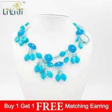 LiiJi Unique Dye Blue Color Jades ,Dye Blue Agates Flowers ,Glass with Jades Toggle Clasp Necklace Approx 46cm 2024 - buy cheap