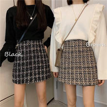 Autumn Winter Black Brown Mini Tweed Skirt Women Sexy Plaid A Line Short Skirts Ladies Fashion Korean High Waist zipper skirt 2024 - buy cheap