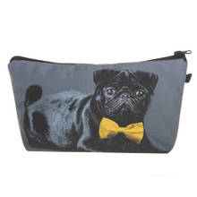 1Pc Women Cosmetic Bag 3D Printing Black Pug With Bow Tie Makeup Bag Pouch Necessaries Travel Cosmetic Organizer Toiletry Bag 2024 - buy cheap