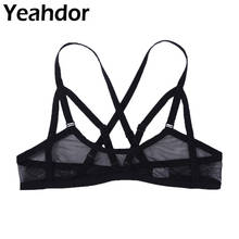 Lencería Sexy sin aros para mujer, Top transparente de malla suave, Tirantes finos ajustables para los hombros, sujetador con relleno de CrossNo en la espalda, Bondage 2024 - compra barato