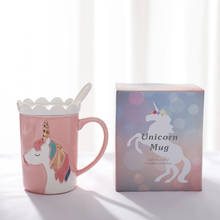 Taza de café de cerámica con diseño de unicornio en 3D, taza creativa con tapa de corona, cuchara, dibujos animados, para leche, café, agua, con mango, regalo rosa 2024 - compra barato