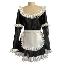 Traje de empregada doméstica pvc feminino roupa de empregada lolita vestido de halloween vinil manga longa puff servo uniforme queimado sissy vestido com avental 2024 - compre barato