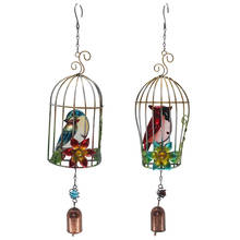 Metal Three-dimensional Bird Cage Wind Chimes Iron Glass Painting Bell Crafts Garden Balcony Hanging Ornaments Campanula Pendant 2024 - buy cheap