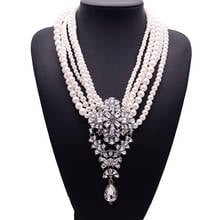 European Big Drop Necklace Fashion Crystal Simulated Pearl Statement Necklace  Women Multi Long  Chain Jewelry 2024 - buy cheap