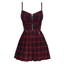 Gothic Girls Sexy Sling Dress Preppy Style Summer Red Balck Pleated Plaid Women Sleeveless Mini Short Dress Punk Streetwear 2024 - buy cheap