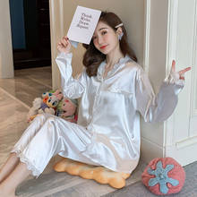 Faux Satin homewear Set Autumn Women Sleepwear Long Sleeve Nightgown for Female Ladies Pyjamas Silk pajamas for women 2 Pieces 2024 - buy cheap