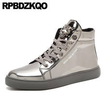 Waterproof Boots Men Leather Skate Patent Silver High Top Sneakers Metal Shoes Hip Hop Height Increase Fashion Big Size Boys Red 2024 - buy cheap