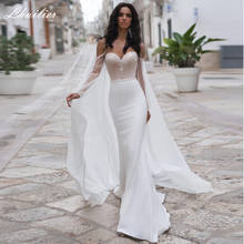 Lhuilier Sexy Mermaid Satin Wedding Dresses Floor Length Crystal Beaded Long Sleeves Bridal Dress with Cape 2024 - buy cheap