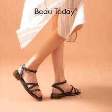 BeauToday Gladiator Sandals Women Genuine Cow Leather Back Buckle Strap Summer Beach Ladies Casual Low Heel Shoes Handmade 32209 2024 - buy cheap